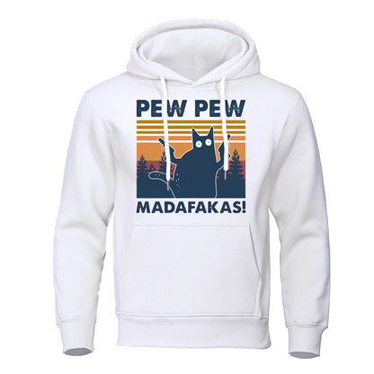 Pew Pew Madafakas A Cat With Two Guns Print Hoodies