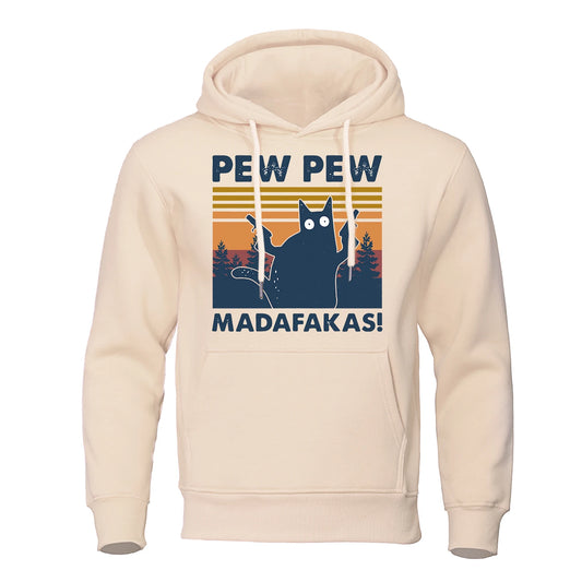 Pew Pew Madafakas A Cat With Two Guns Print Hoodies