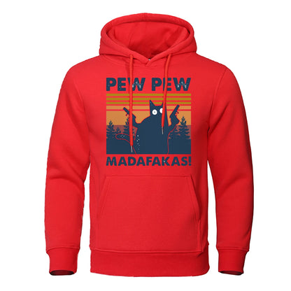 Pew Pew Madafakas A Cat With Two Guns Print Hoodies